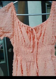 Tokyo Talkies Peach Swiss Dot Dress