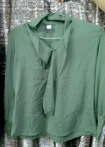 Green Tie Neck Blouse