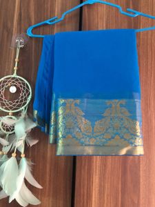 Elegant Blue Saree with Gold Border