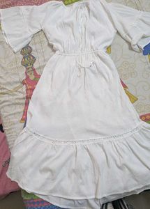 White flare beach vibe gown