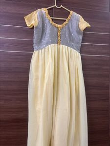 Cream Colour Satin Yoke With Georgette Anarkali