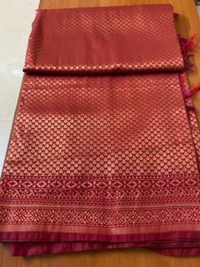 ✨RED semi silk saree - FREE BLOUSE ✨