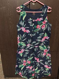 Floral Blue Dress Mid Length