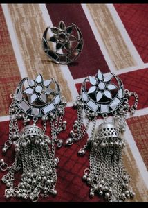 Chandbali Jhumka Earrings With Ring