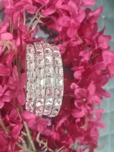 Silver Stone Bangle Set - Elegant Sparkle