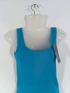 Blue Plain Casual Tank Top (Women)