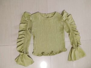 Stylish Green Ruffle Sleeve Top