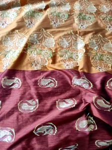 Brown Semi Raw Silk Saree 5.6m