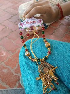 Krishna design beautiful stone necklace with earri
