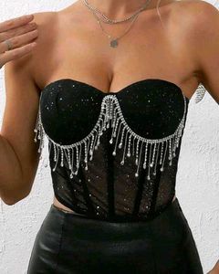 Brand New ( Urbanic)Black Sequined Mesh Corset Top