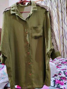 Olive Colour Shirt With Lace Detailing
