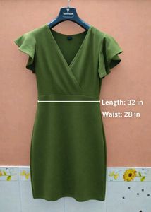 Olive Green Flutter Sleeve Dress