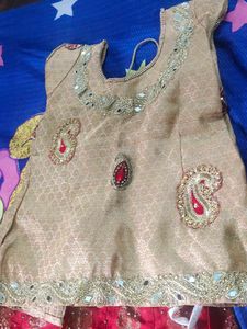 Girls Red &amp; Gold Embroidered Lehenga