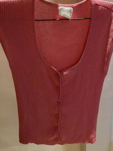 Coral Ribbed Button-Down Top