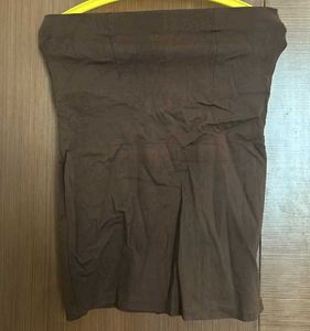 Brown Back Zip And Slit Strechable Skirt