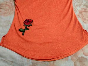 Orange Rose Patch T-Shirt 🧡