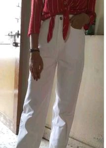 Cream Wide Leg Jeans