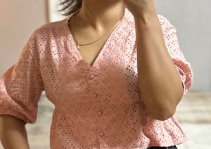 Pink Eyelet Peplum Top