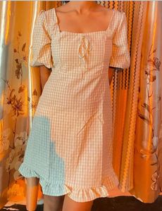 Gingham Puff Sleeve Mini Dress