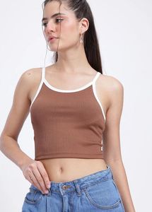 Brown Ribbed Tank Top