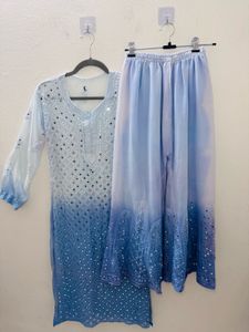 Viral Blue Chickenkari Kurta Set