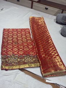 Red &amp; Gold Dress Material