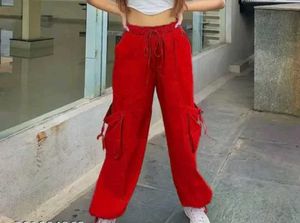 Red Cargo Pants - Trendy Wide Leg Trousers