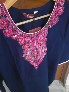 Navy Blue Embroidered Kurta