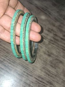 Teal &amp; Gold Beaded Bangles (Set of 3)