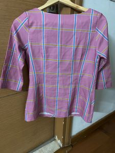 Unused Cowl Neck Pink Plaid Top