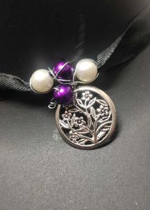 Ribbon Choker Necklace With Wire Wrapped Pendant