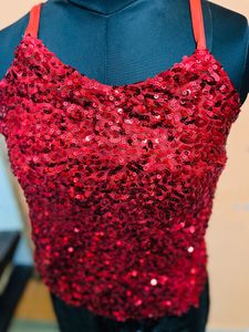 Black Sequin Skirt Knee Length Xl,Red Top Sequi
