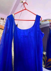 Elegant Blue &amp; Gold Frock Set