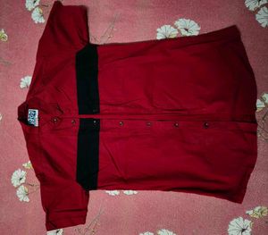 Red Short Sleeve Button-Down