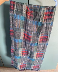 Grey Multicolour Check Winter Scarf with Fringes