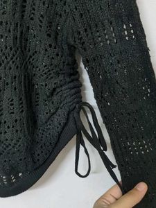 Black Crochet Knit Top