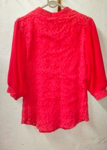 RED COLOUR GEORGETTE NET PUFFER SLEEVES TOP ATTACHED INNER ❤️