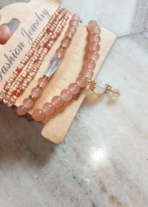 Peach Beaded Bracelet Set