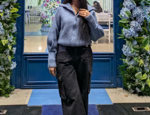 Light Blue Knit Zipper Sweater