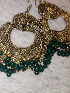 Green Beaded Jhumka Earrings