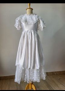 White Satin Dress with Lace Details