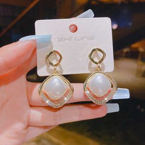 Elegant Pearl Drop Square Earrings
