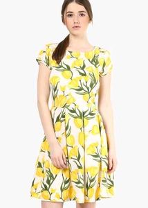 Floral Fit & Flare Yellow Dress