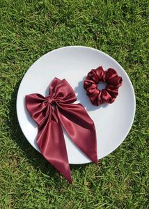 Chic Purple Satin Hair Bow &amp; Scrunchie Duo