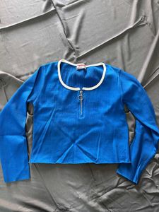 Sky Blue Ribbed Full Hands Top