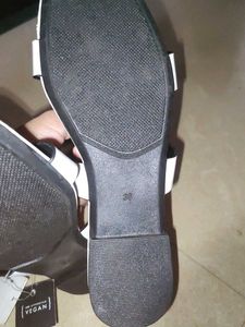 AND White Vegan Leather Slides..