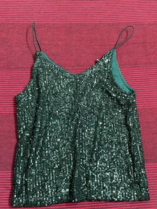 Green Ruffle Saree With Sequin Top