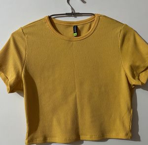 Yellow Ribbed Crop Top