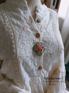 Hand Embroidered Rose Pendant Necklace