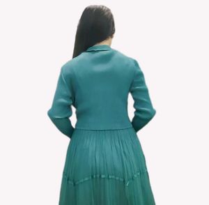 Teal Pleated Blazer Dress